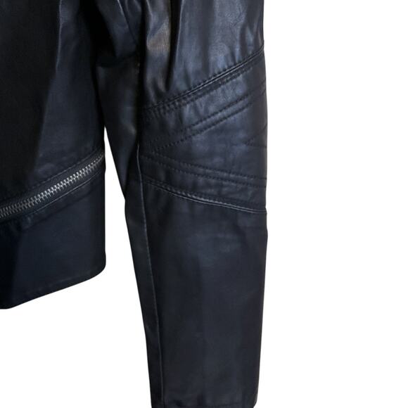 Faux Vegan Leather Jacket Black Moto Biker Goth Punk Rock Size S Lula's - Picture 9 of 15